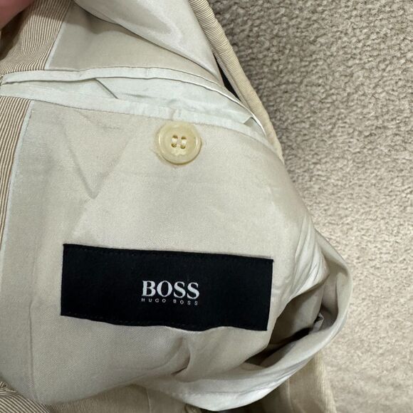 Hugo Boss Sharp1 Blazer Sport Coat‎ Mens 40 Long Tan Stretch Pinstriped Jacket - Picture 14 of 15